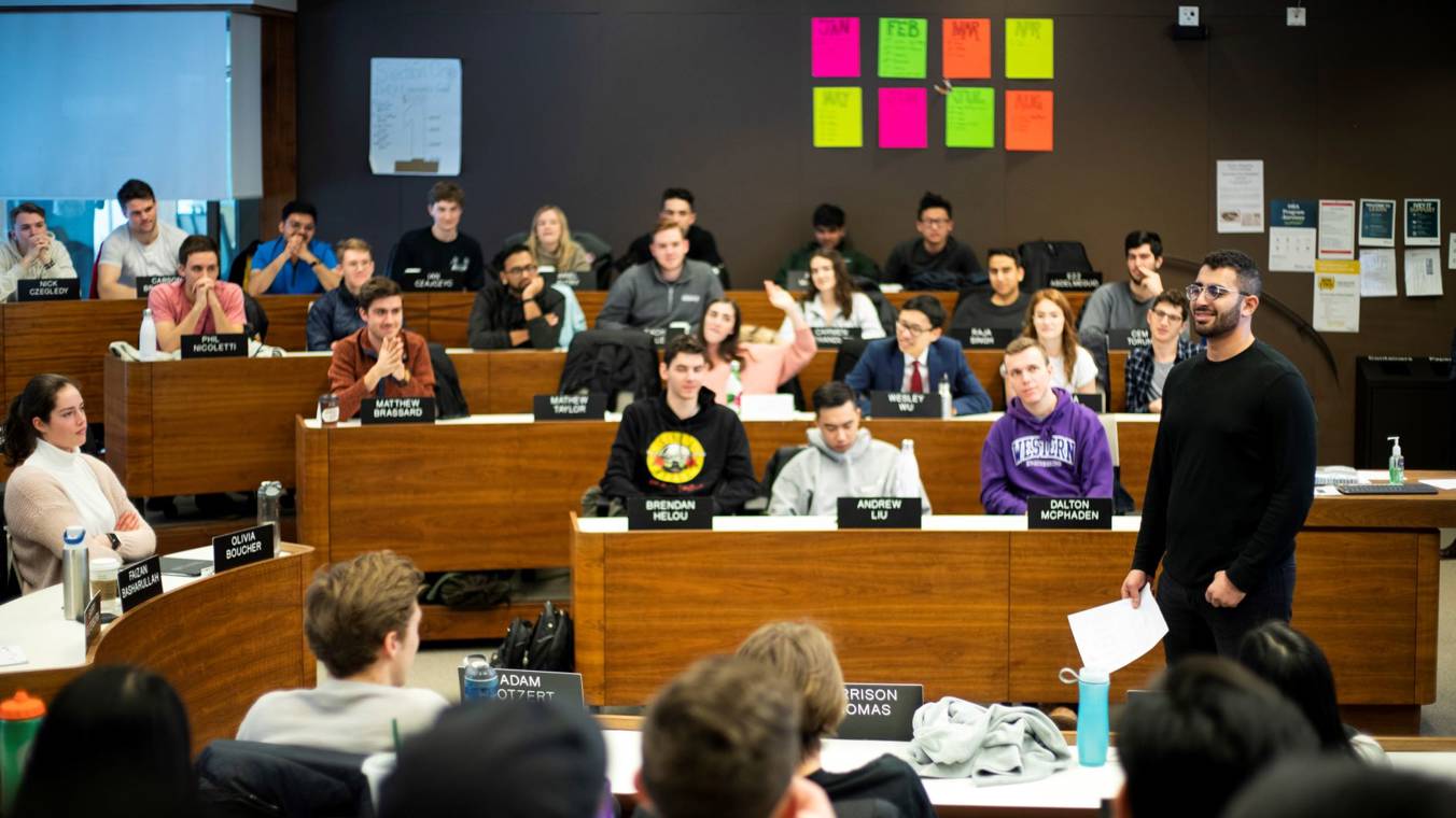 Lecture in a classroom full of students