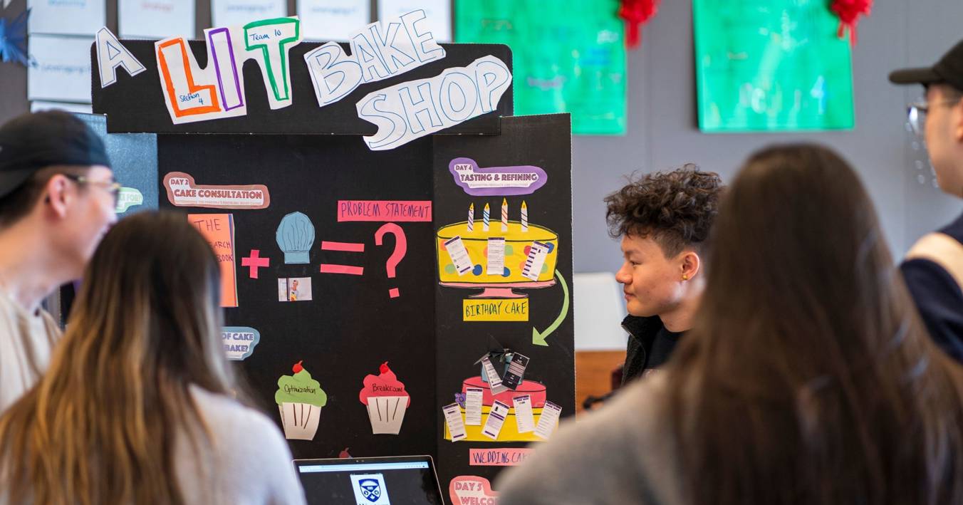 A Lit Bake Shop Club Project Students Standing Around Their Poster Board