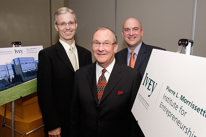 Pierre Morrissette, Eric Morse and Craig Dunbar at the unveiling of the Pierre L. Morrissette Institute for Entrepreneurship in 2006
